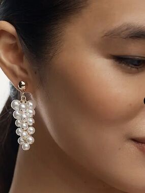 Anthropologie Gold Pearl Cluster Drop Earrings - White & Gold